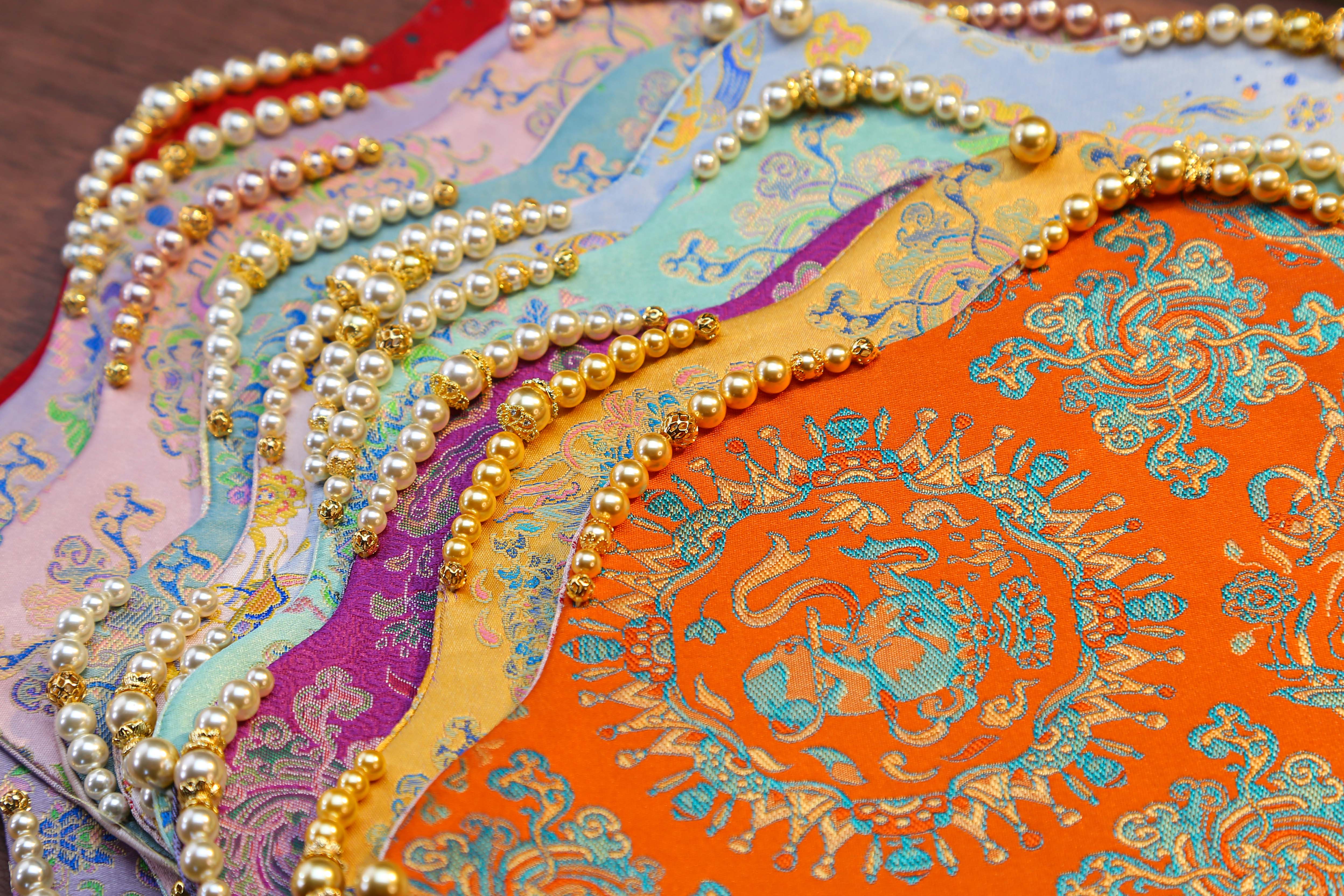 CX510 大程造物 原创手工珠绣款 大花儿系列  织锦缎手工缝珠茶席