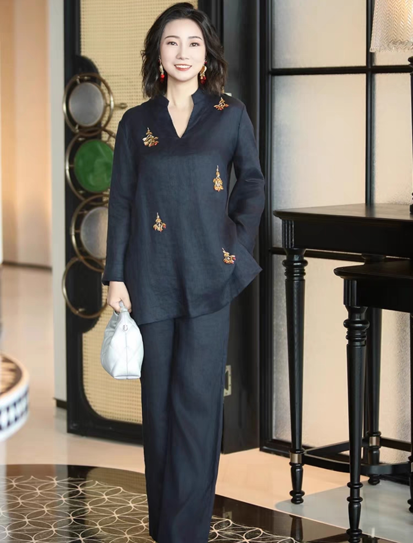 仓K-1605秋季设计款气质休闲百搭长袖休闲通勤套装