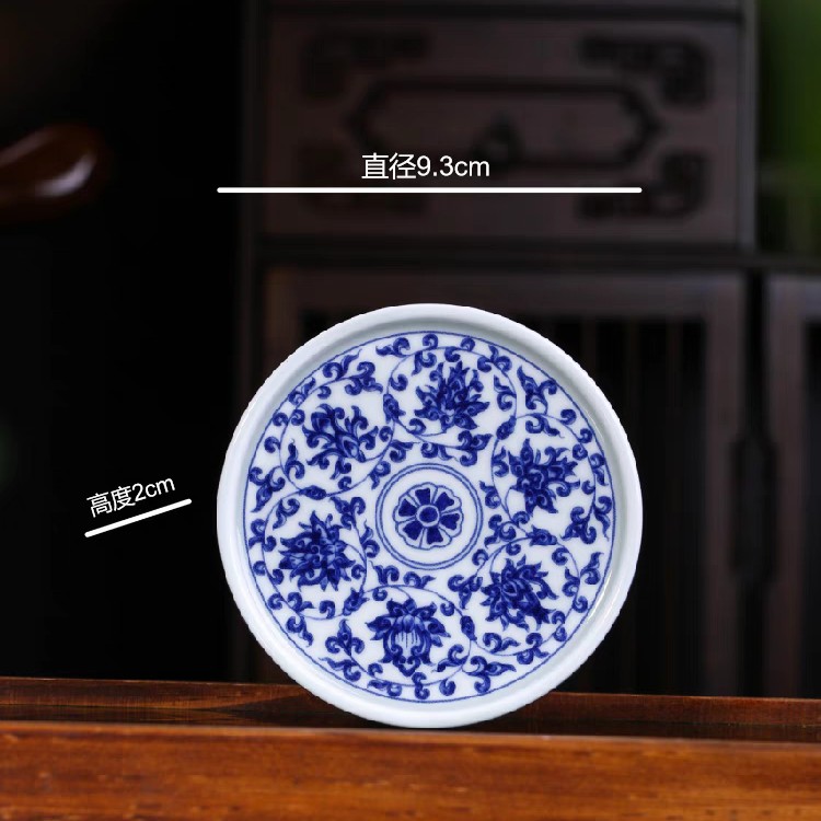 景德镇手工手作釉下彩元青花缠枝莲高端陶瓷茶具杯垫盖置