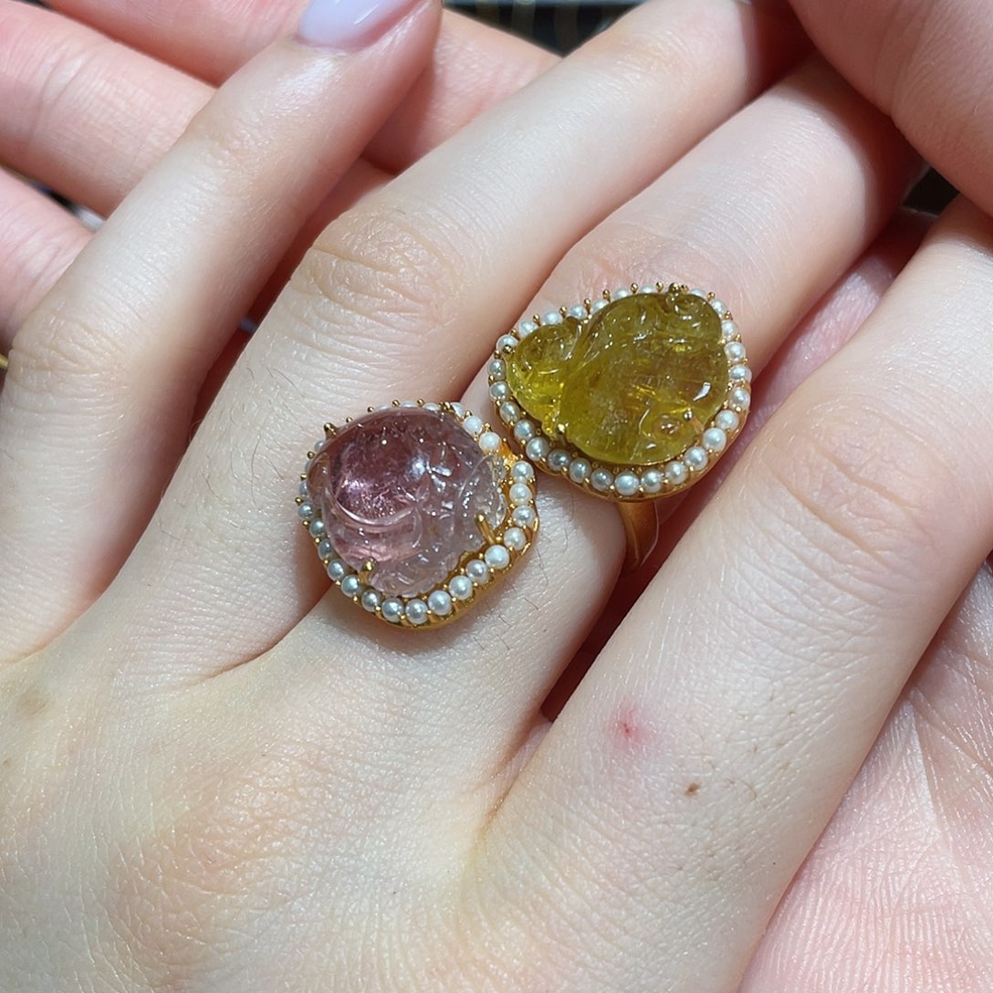 银S925镀金镶嵌碧玺戒指