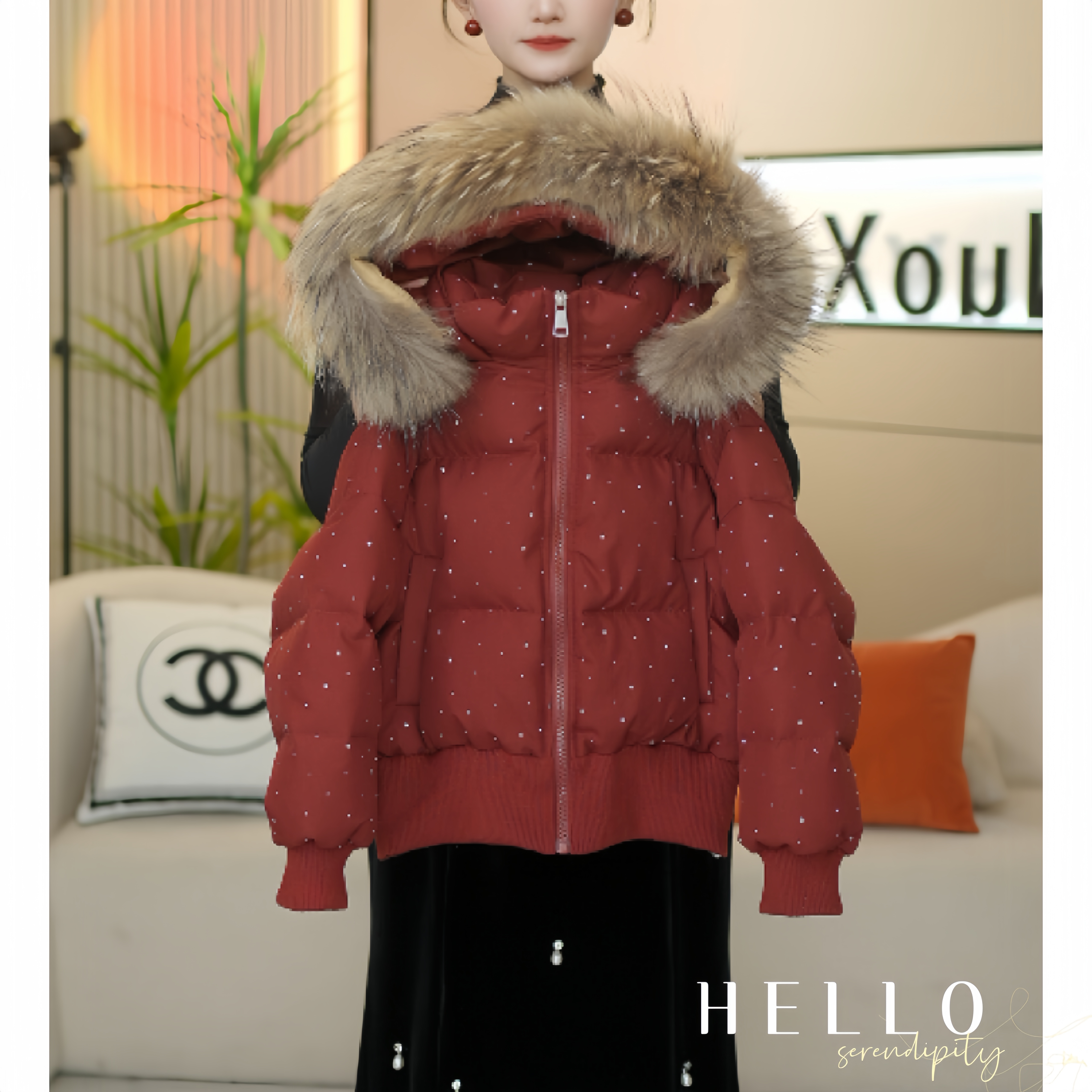 女童2025冬季新款加厚版洋气烫钻红色棉衣棉服-0273