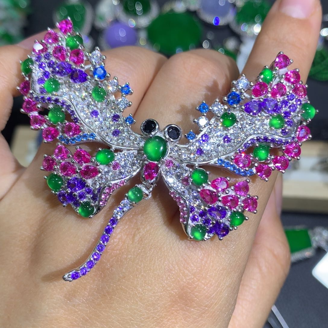 翡翠颈饰银S925镶嵌胸针吊坠戒指三用款