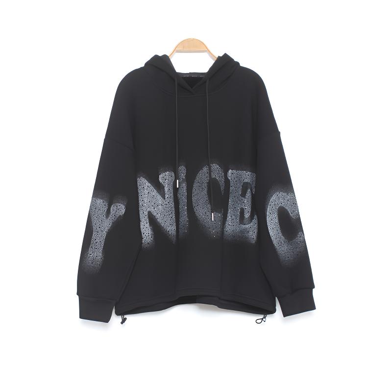 新款卫衣显瘦大码时尚潮牌字母印花烫钻休闲百搭减龄棉质加绒加厚