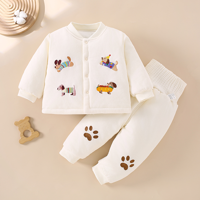 秋冬婴幼儿分体套装棉衣棉裤高腰护肚纯棉男女宝宝可开裆夹棉衣服