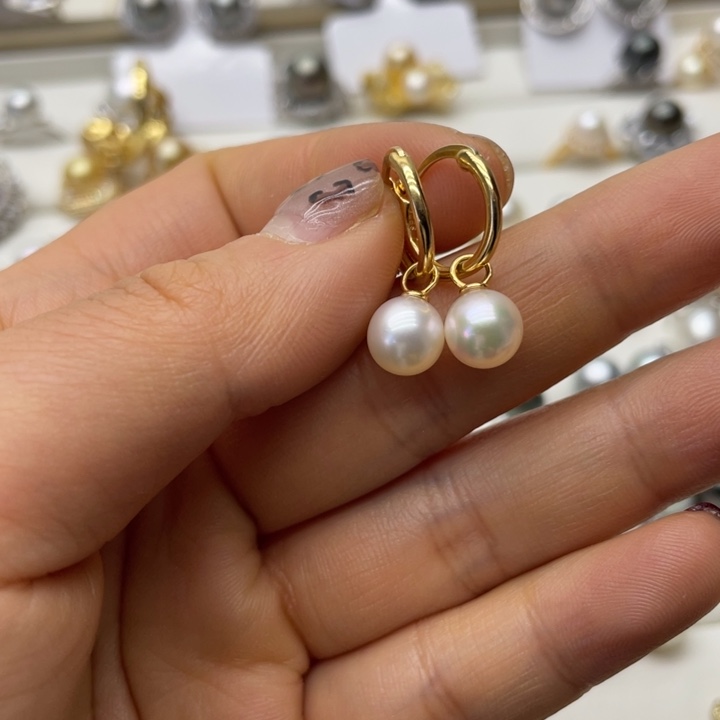 海水珍珠耳饰银S925镶嵌