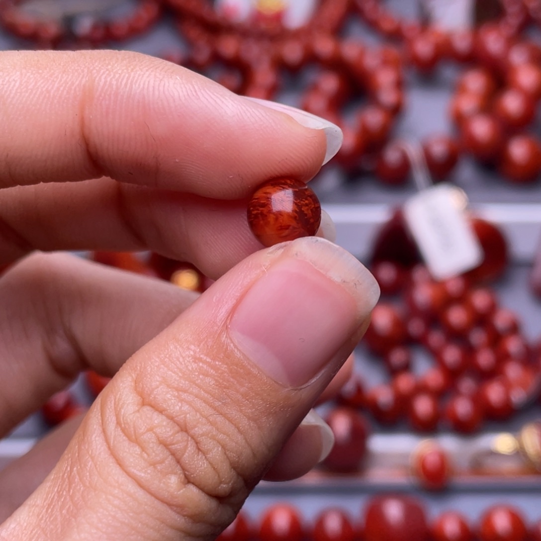 朦***南红玛瑙未镶嵌其他天然原矿）7.8mm玫瑰红火焰单珠