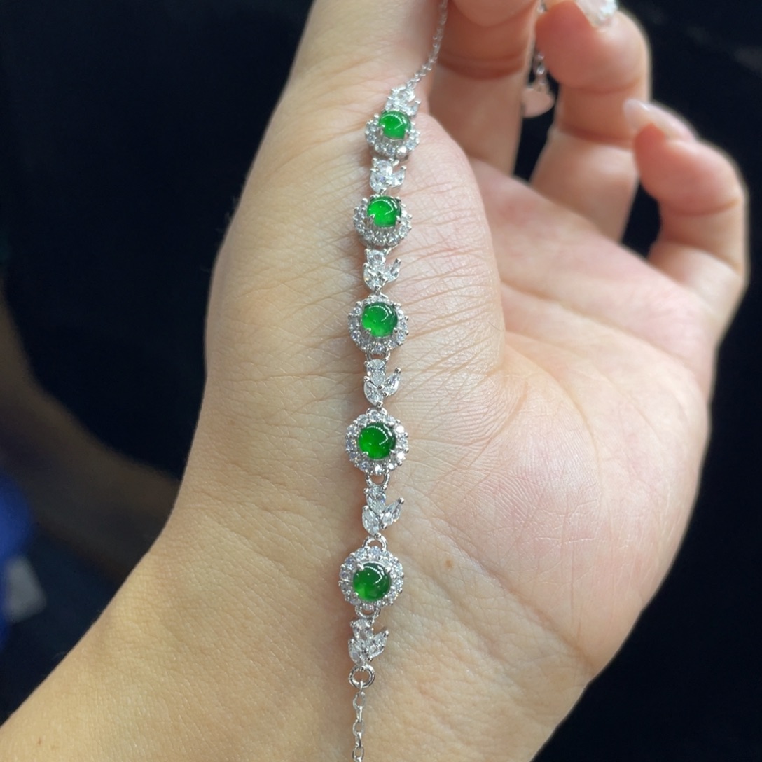 翡翠银S925镶嵌手链阳绿