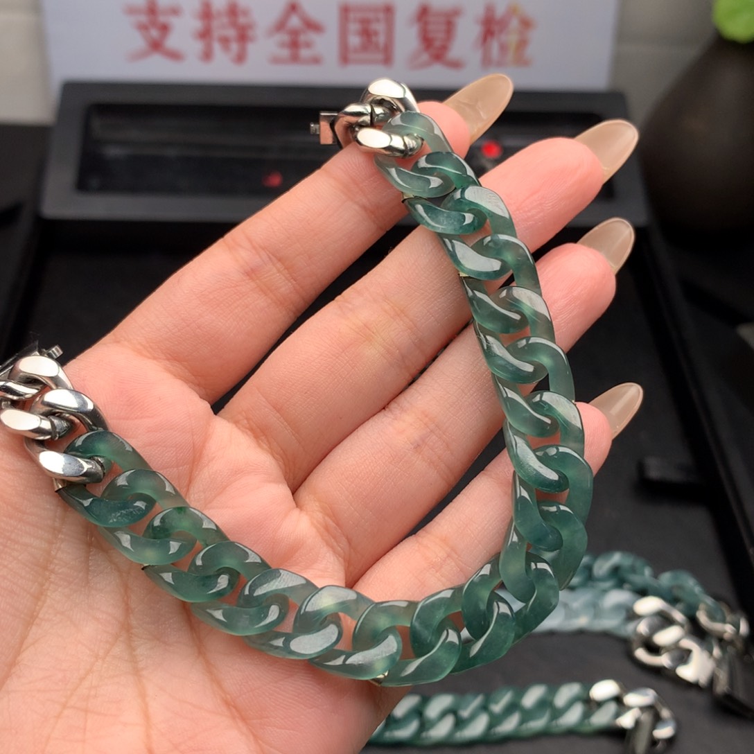 冰***哥翡翠未镶嵌手链0001