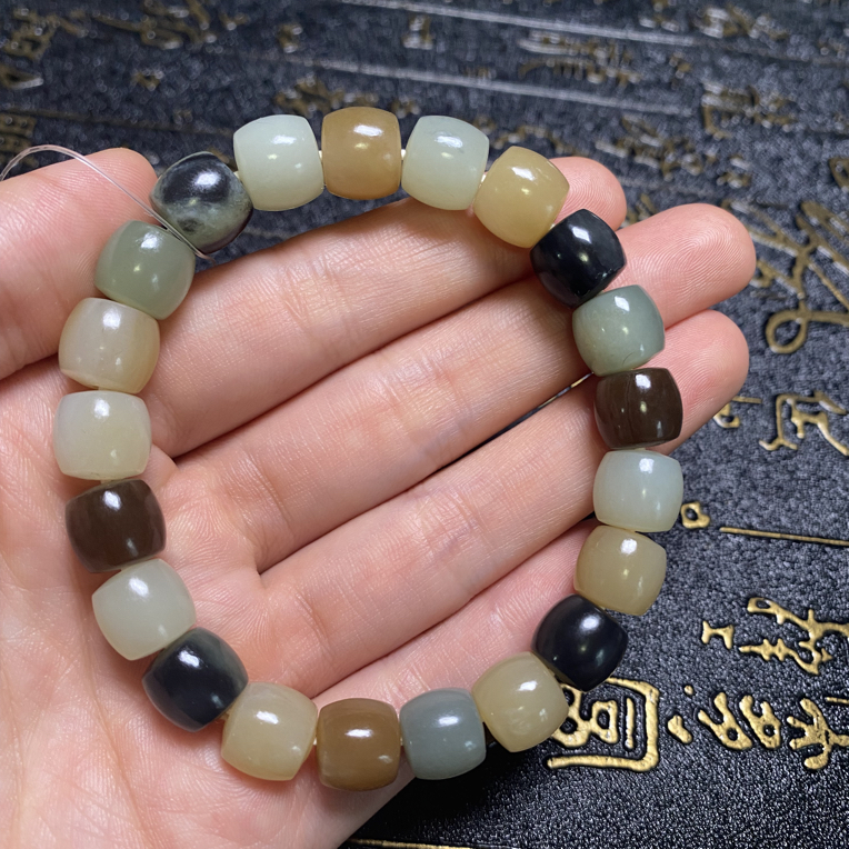 和田玉楼兰直切放漏款手串