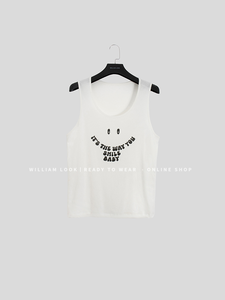 威廉威 男女同款【笑脸背心】薄款凉爽显瘦字母笑脸老头背心P123