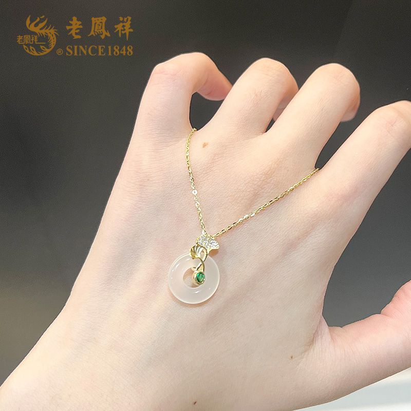 老鳯祥 坠链均925银 杏运平安项链银杏叶新中式夏日轻奢送女友