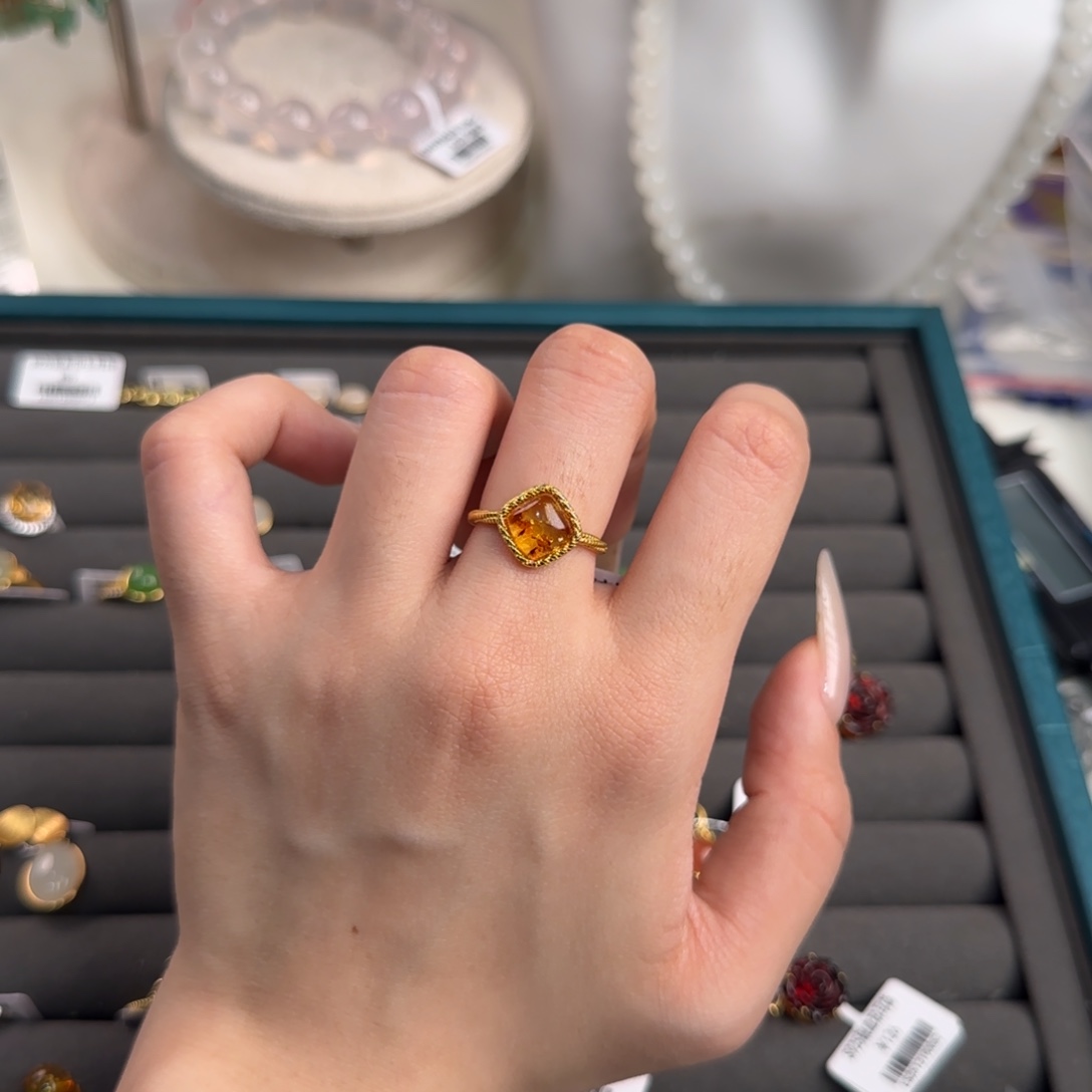 琥珀银S925镶嵌戒指34