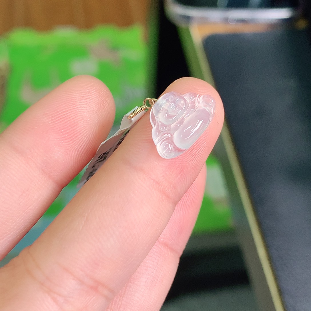 翡翠颈饰18K金镶嵌高冰小佛