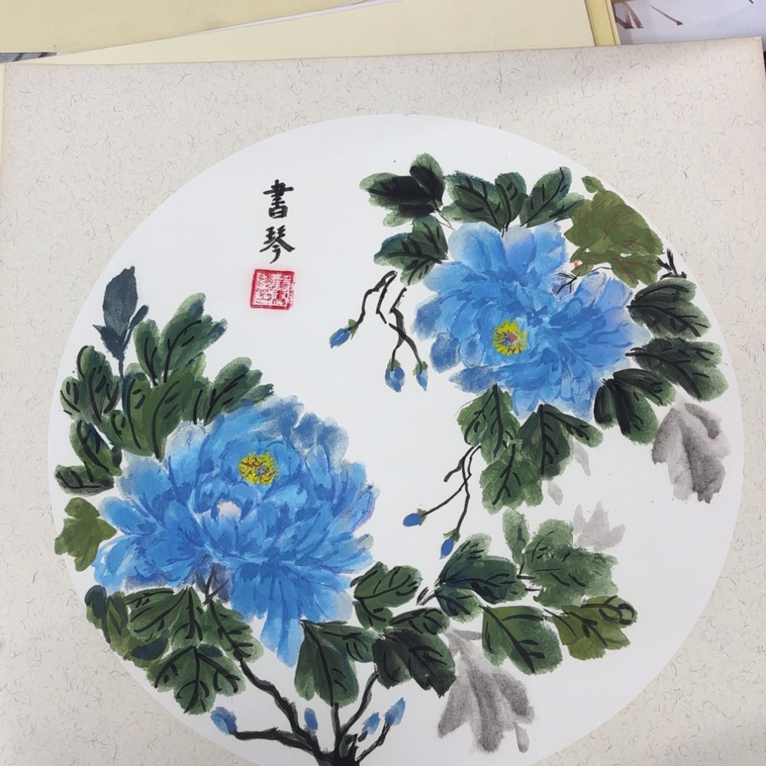国画斗方手绘花鸟山水