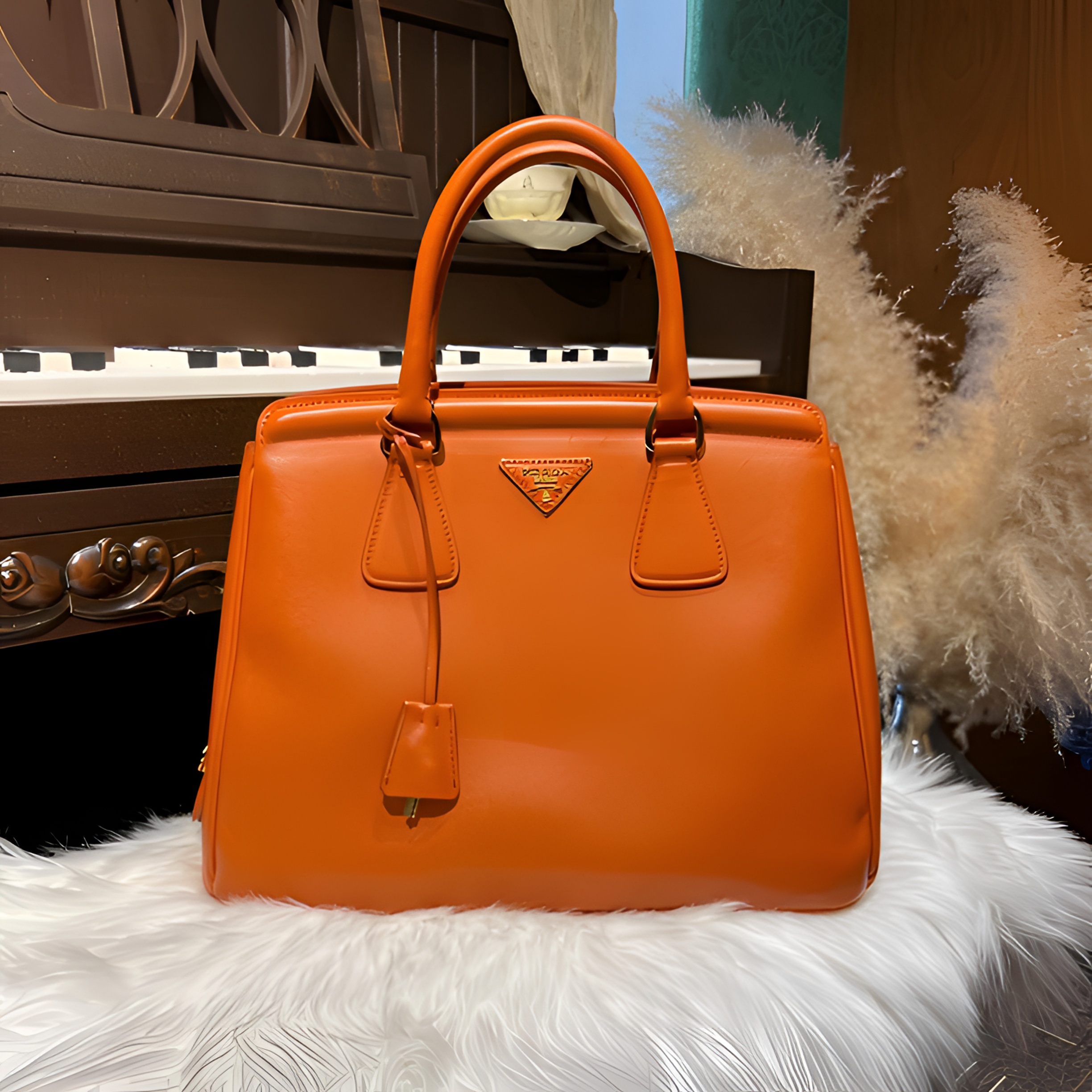 95新 Prada/普拉达 Prada 杀手包 手拎斜挎包 橙色