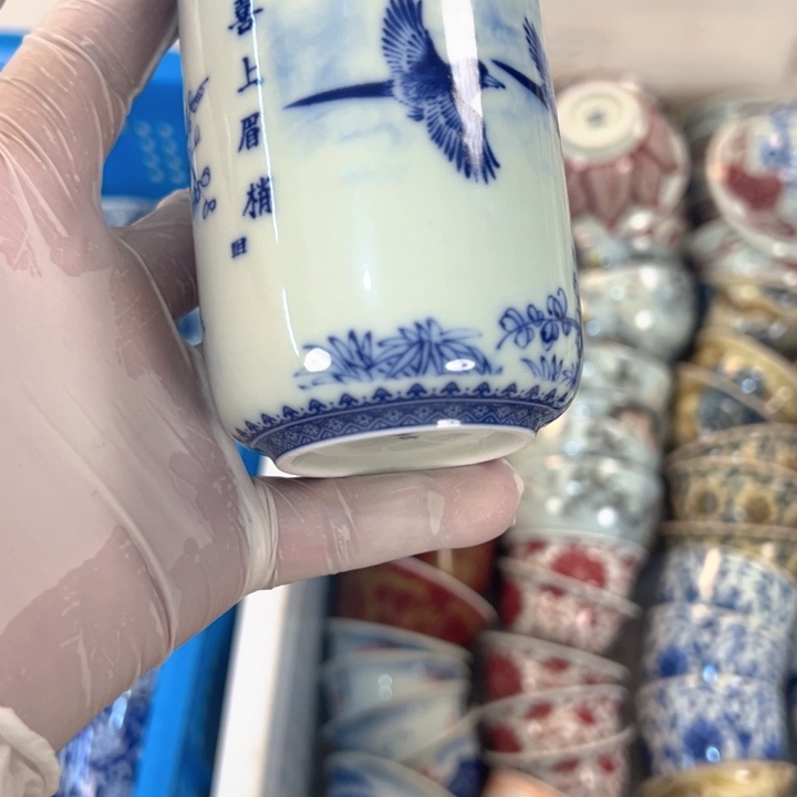 瓷片白青花喜上眉梢直筒杯可乐全品