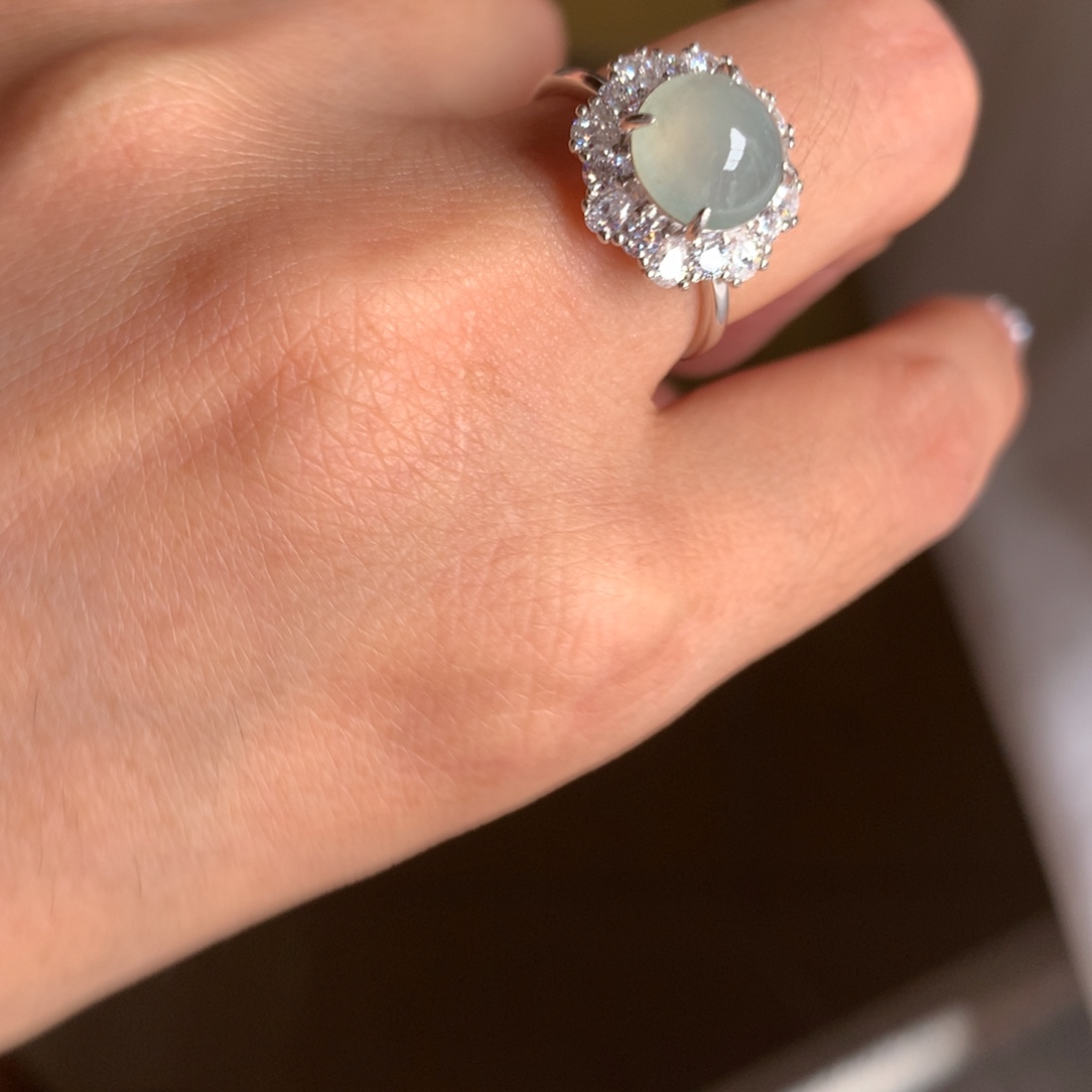 翡翠银S925镶嵌颈饰戒指