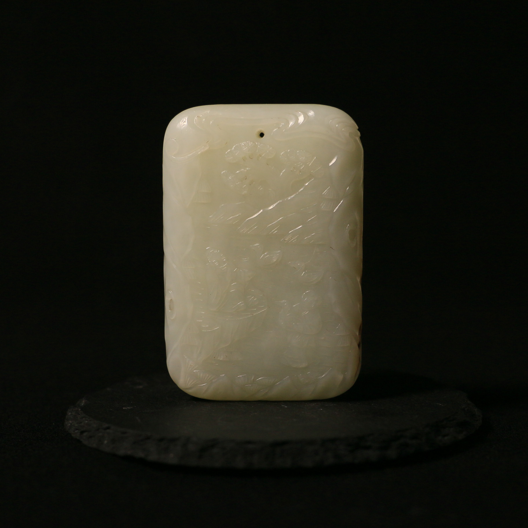 W19 清 白玉双面浮雕高仕图玉牌