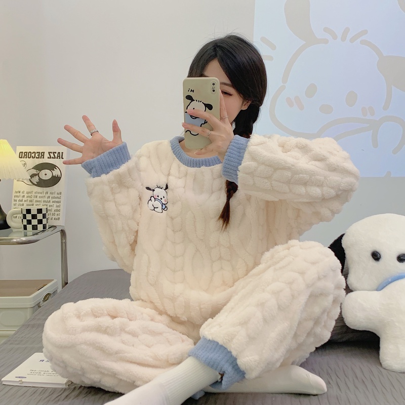 【新粉体验】冬季绒款圆领套头可爱卡通绒睡衣女加绒加厚甜美家居服