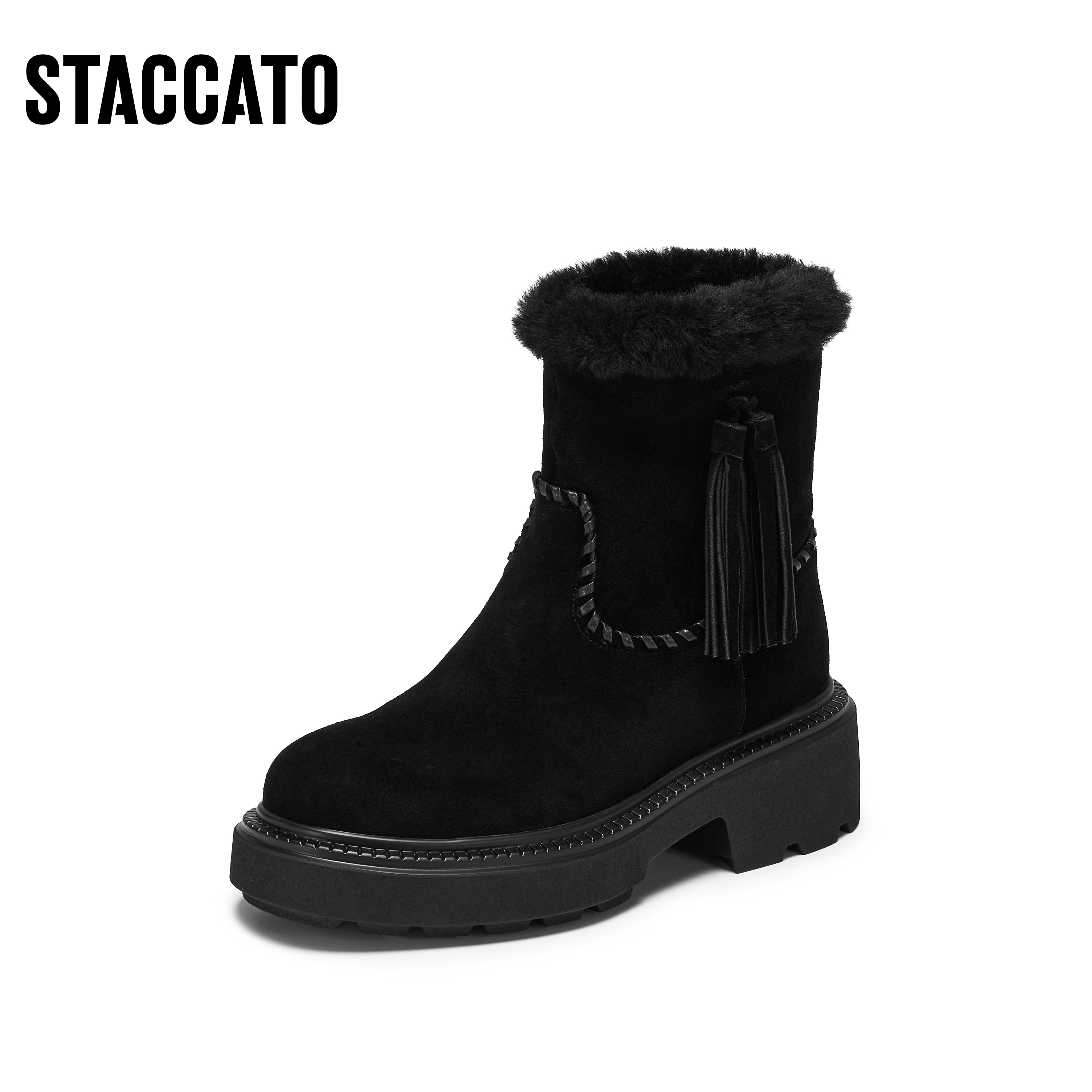 思加图2025冬季新款复古雪地靴加绒保暖中筒时装靴女靴子B5620DZ5