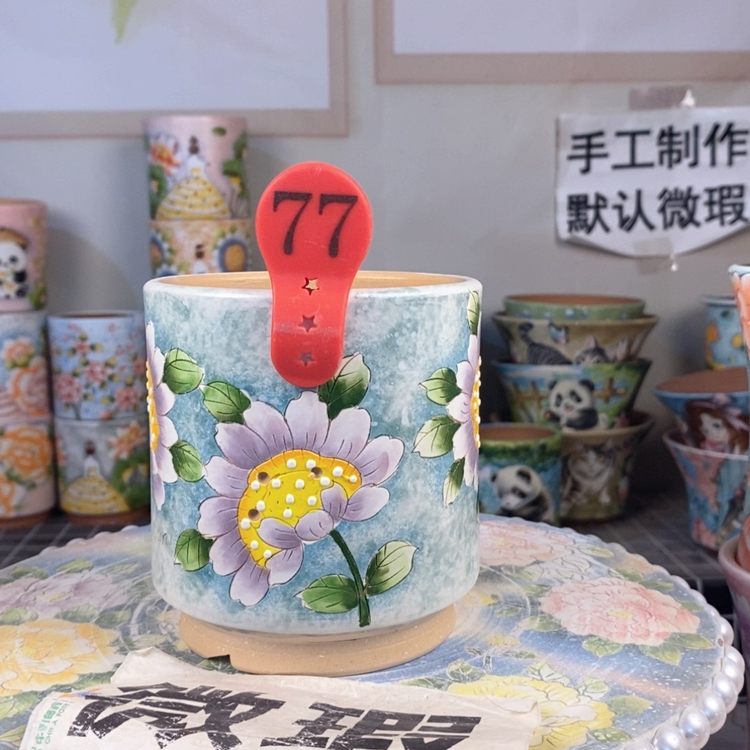 紫砂花盆红陶手绘花盆