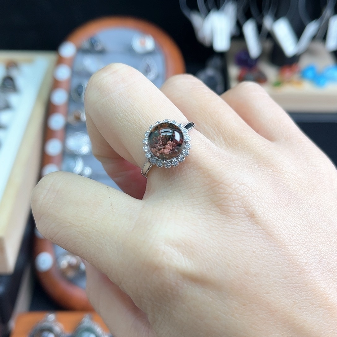 水晶戒指银S925镶嵌天然幽灵水晶戒指