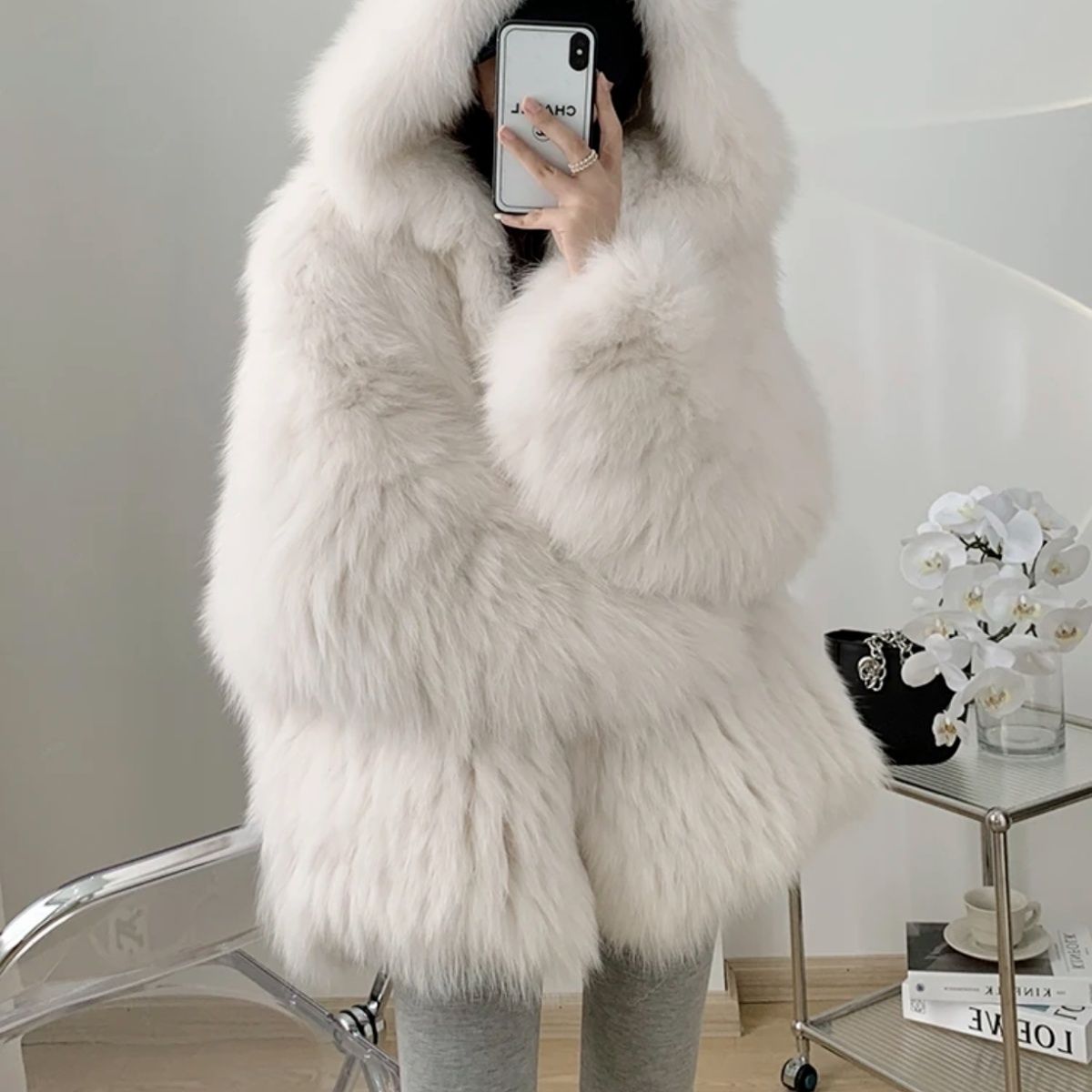 双面加厚编织连帽大熊外套女冬季年轻洋气轻奢网红款