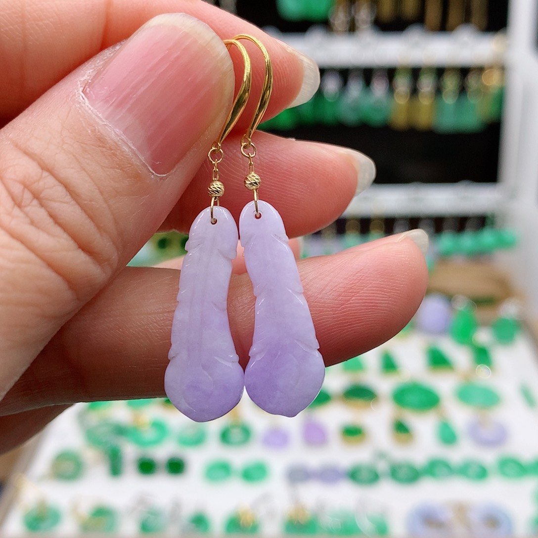 翡翠耳饰18K金镶嵌的