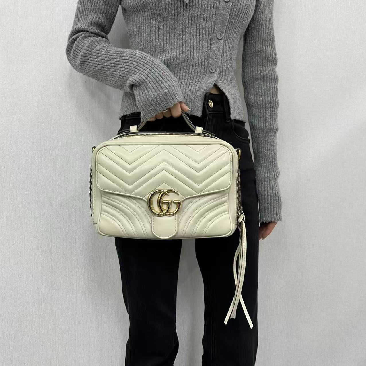 95新 GUCCI/古驰 白金马蒙邮差包/云海优选/61220