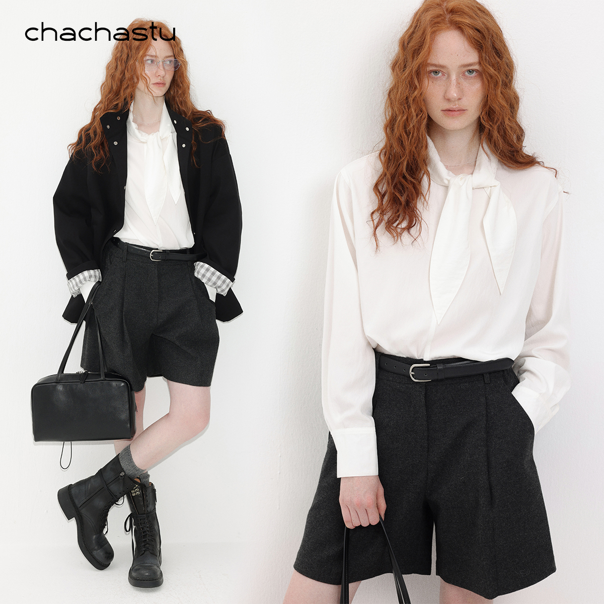 CHACHASTU 法式简约白色兔子领长袖衬衫百搭宽松显瘦上衣ZRS1901