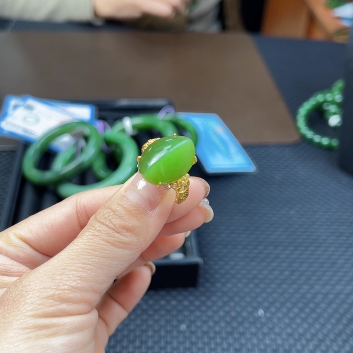 【闪购商品】和田玉（碧玉）戒指银S925镶嵌