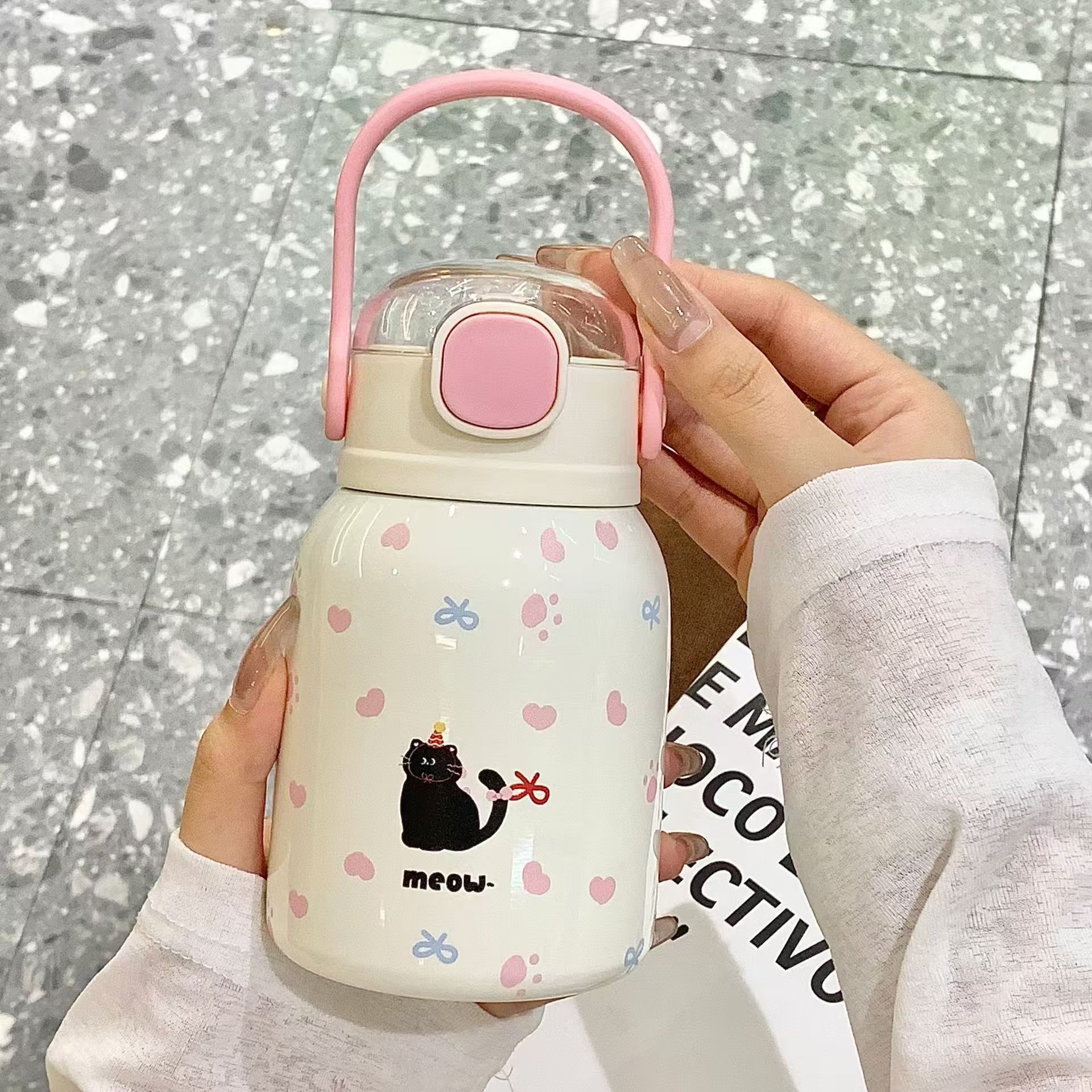 小猫杯子可爱大容量保温杯女生高颜值水杯双饮316不锈钢吸管杯子