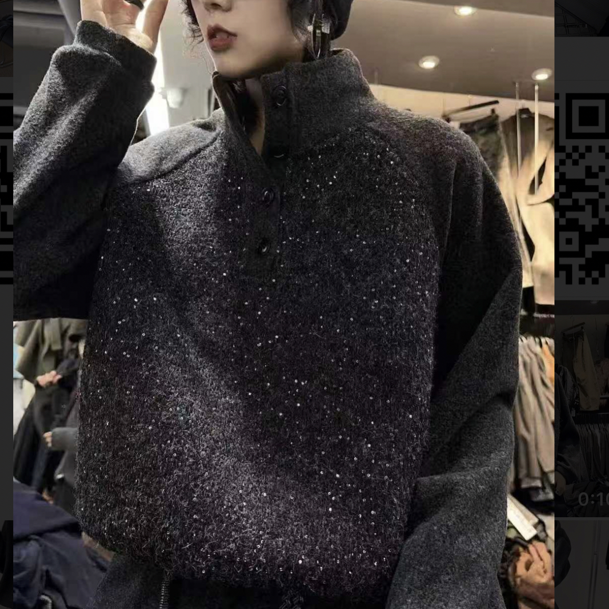 冬季纽扣设计高领加绒加厚卫衣女冬装新款欧货女潮