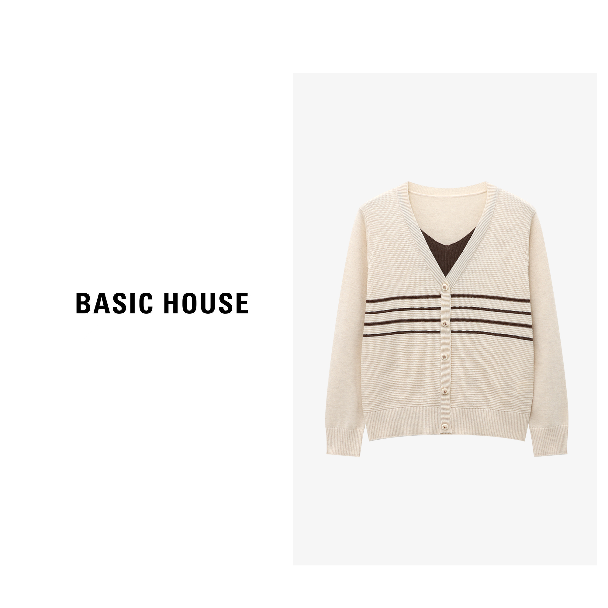 Basic House/百家好老钱知性风女装宽松假两件毛衣女-B0625B5LDT2