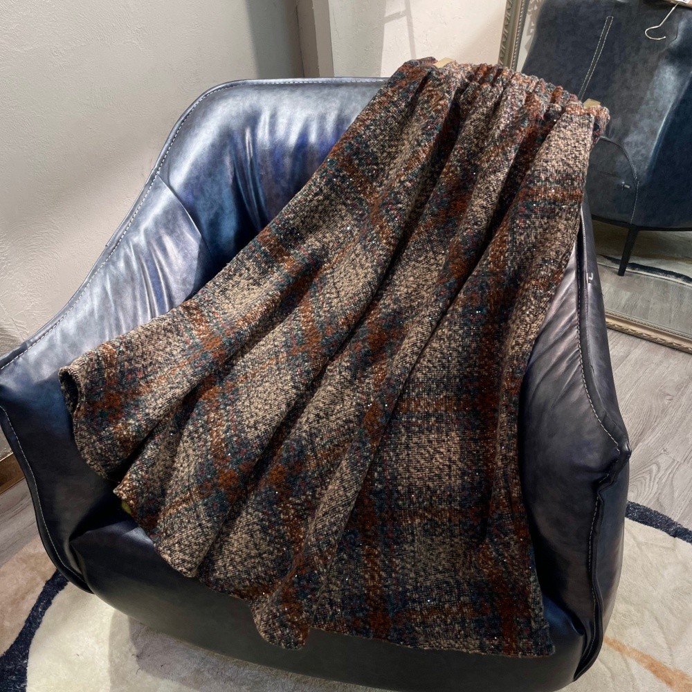 复古显瘦百搭时尚带亮片格子气质高腰半身裙女装