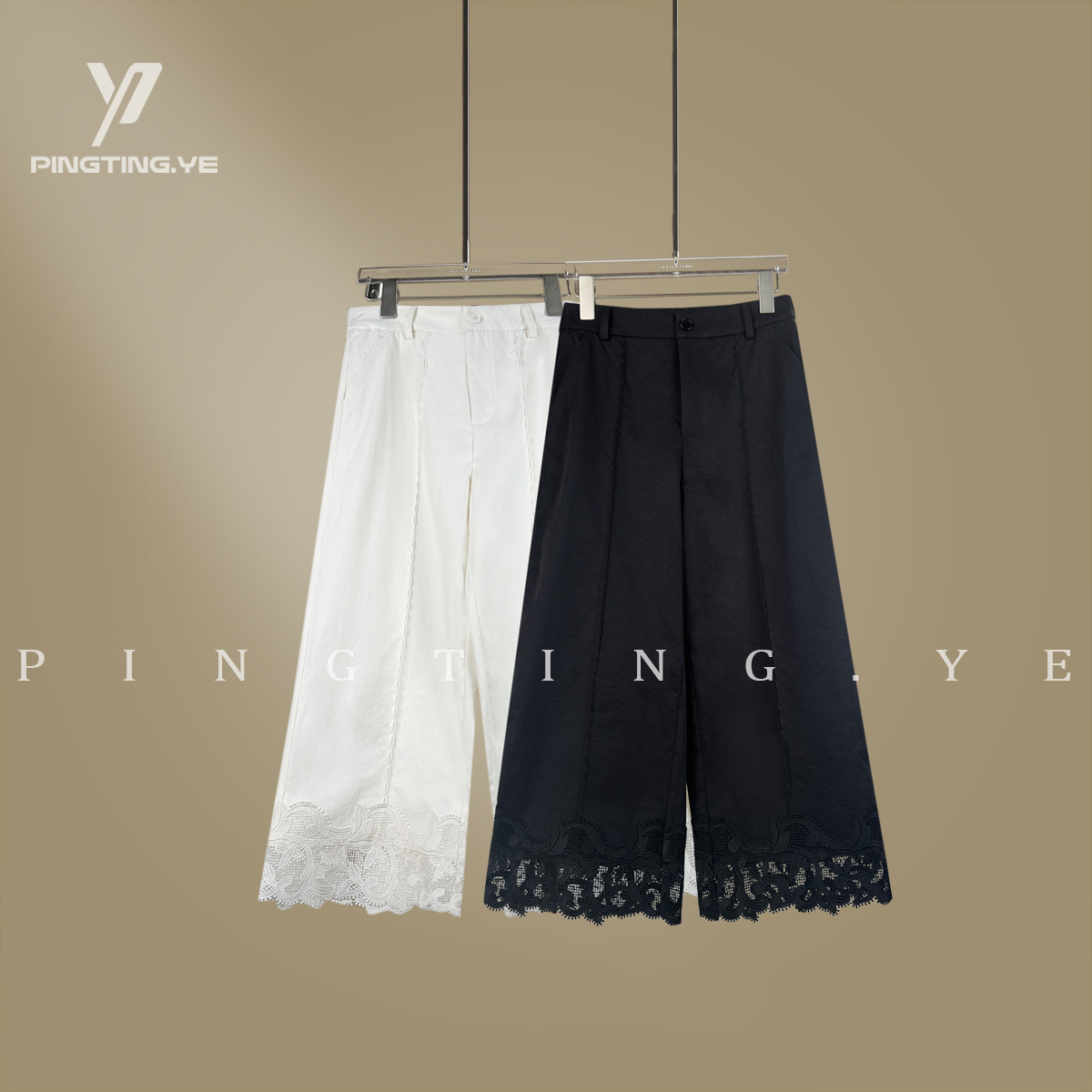 蕾丝拼接设计简约高级小众八分休闲裤PT3996