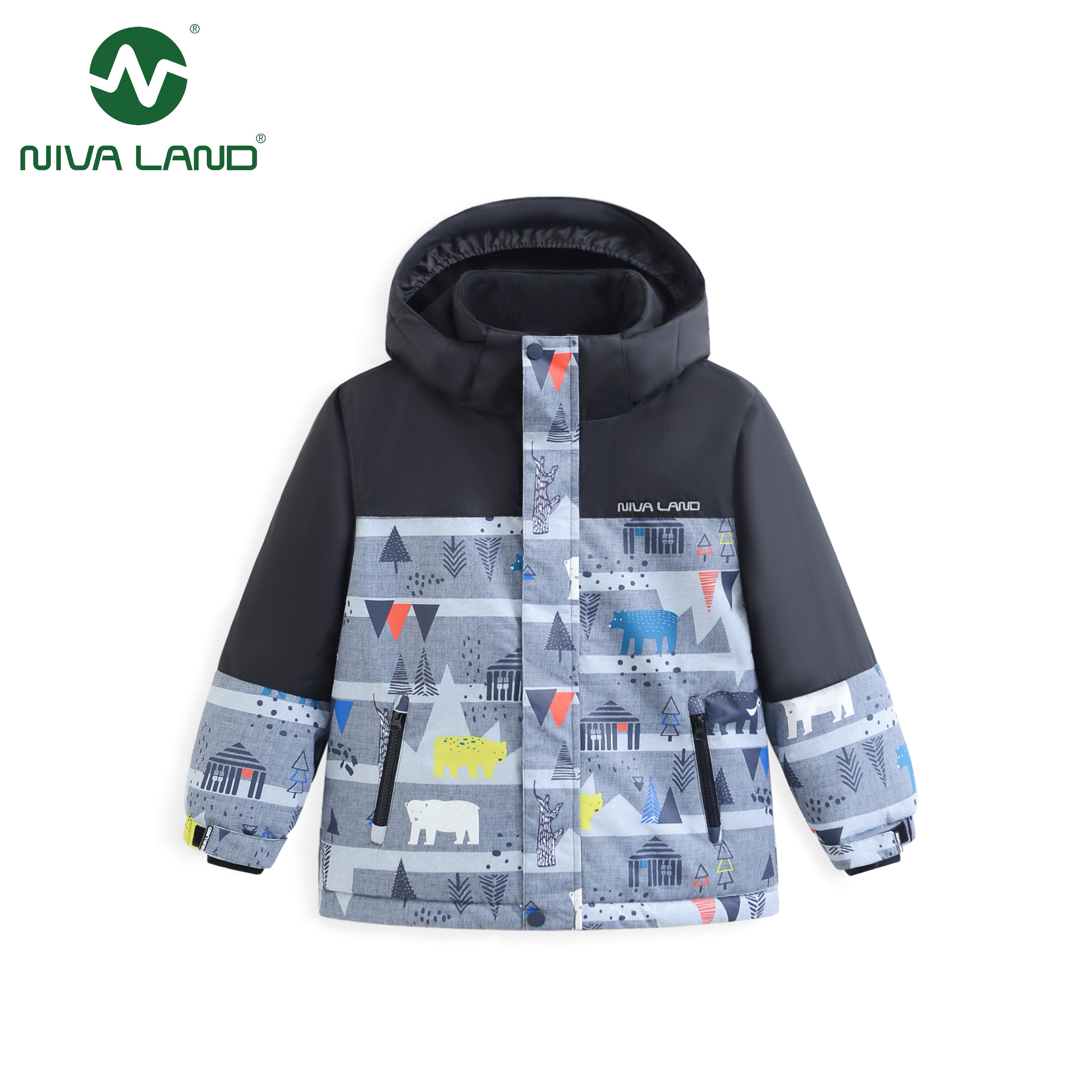 北极熊男童连帽加厚滑雪服冬款夹克外套户外雪地防寒服加绒时尚