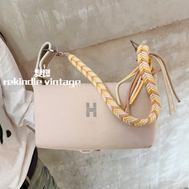 95新 Hermes/爱马仕 复燃精选/米白帆布大号饭盒包