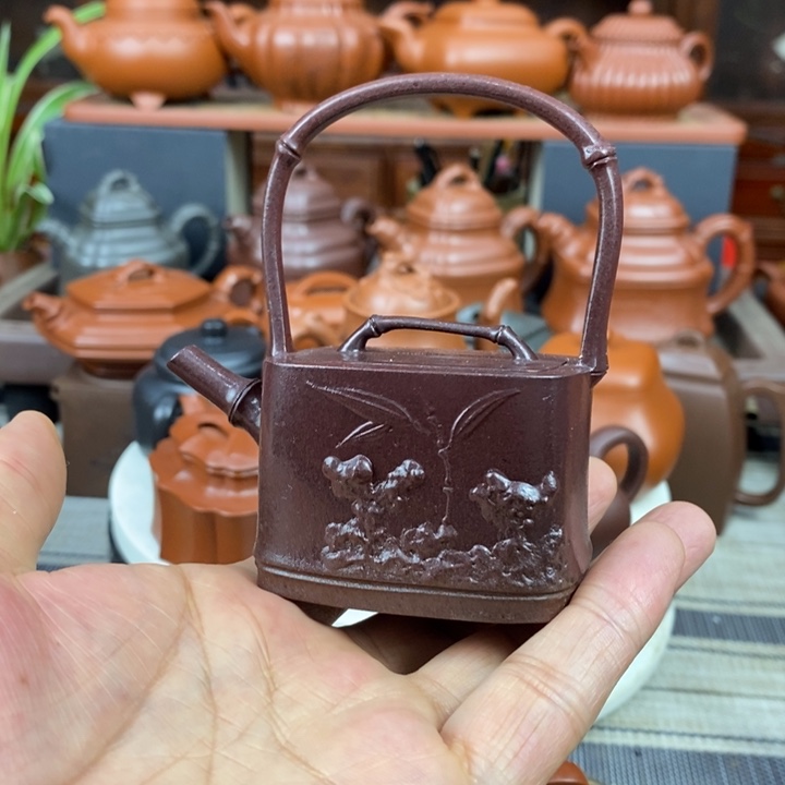 紫砂茶壶竹节提梁80CC原矿老青段贝壳烧