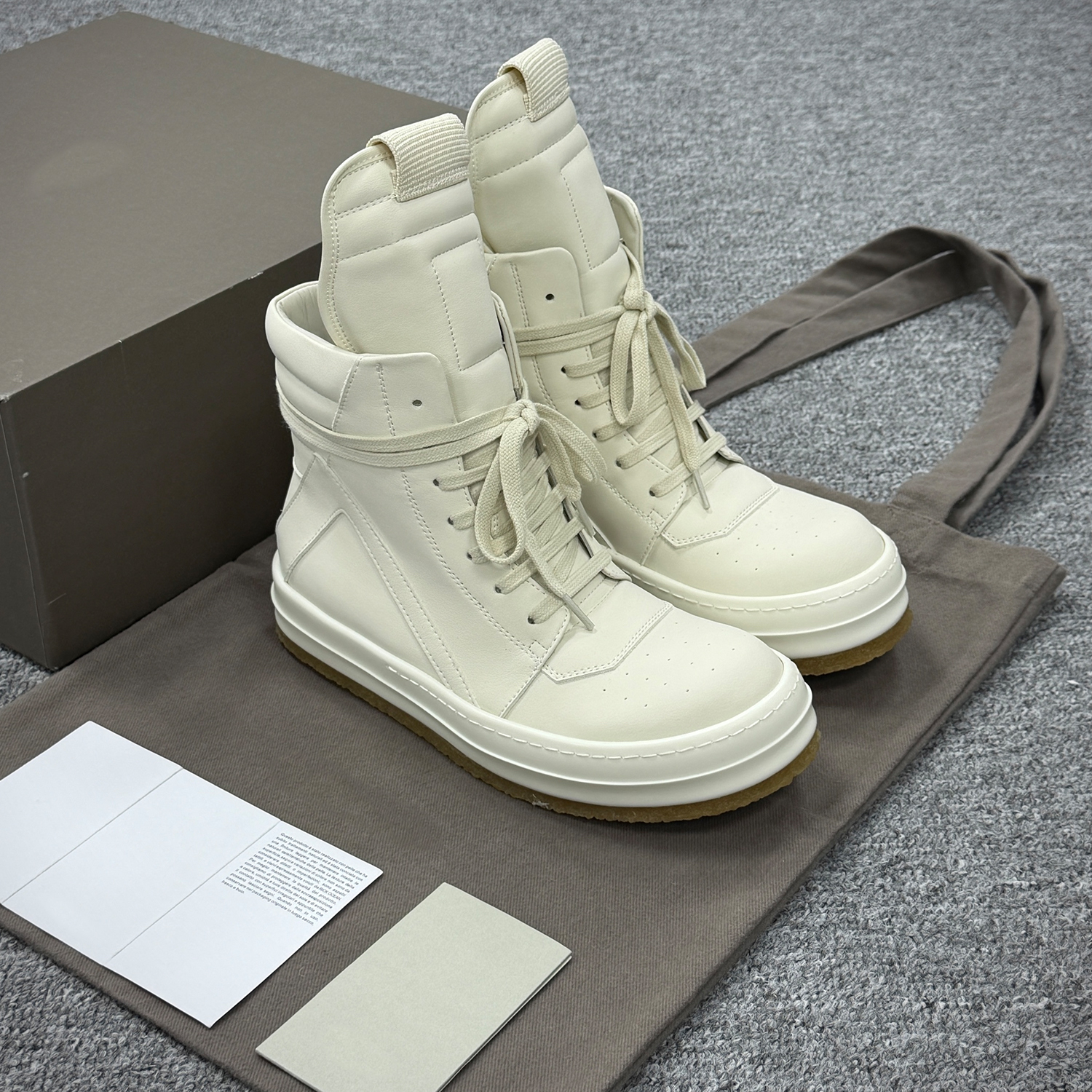 RICK OK RO 25新款烟胶组合倒三角主线头层牛皮奶香底高街高帮鞋