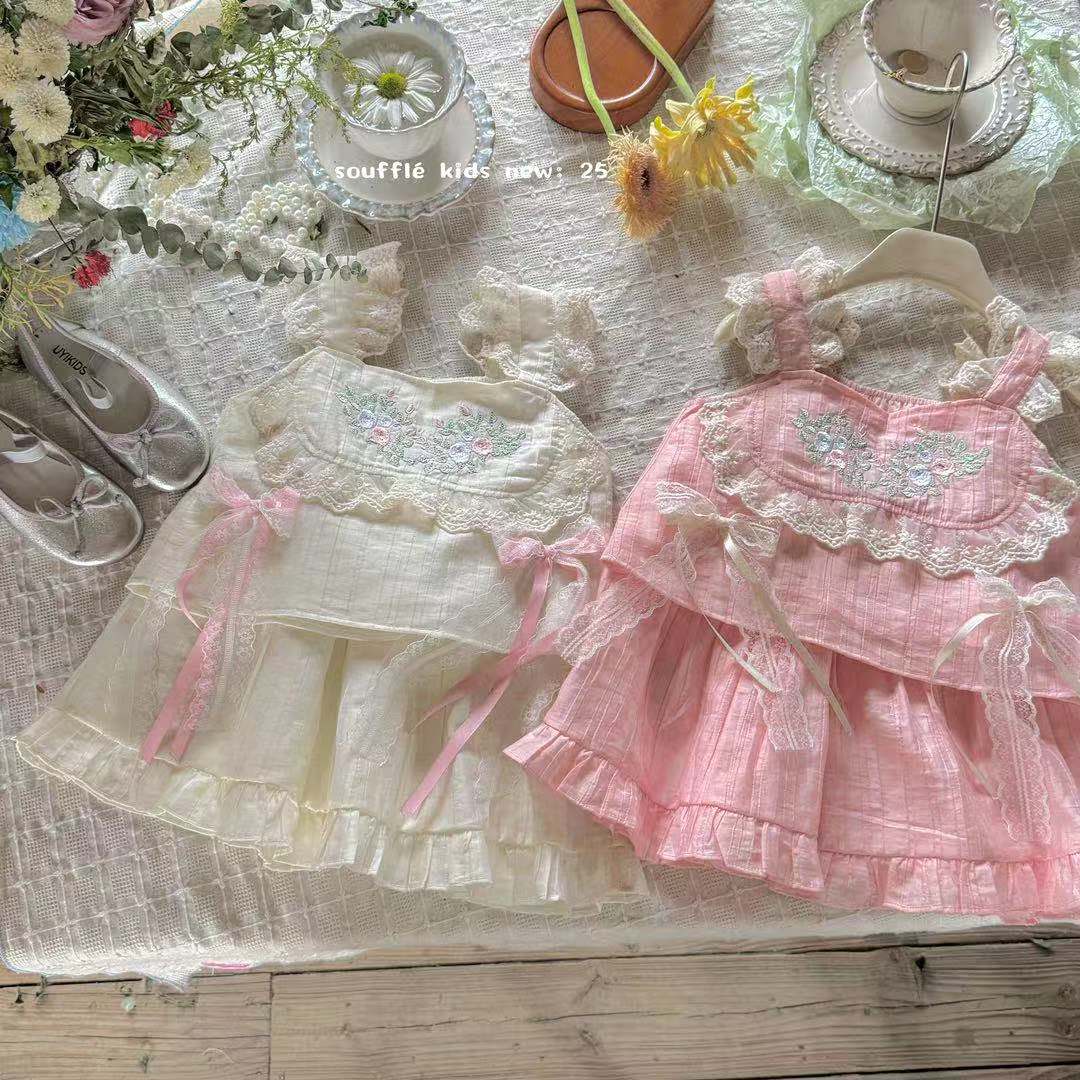 【糯米】高端定制公主风女童夏装洋气绣花无袖套装短裙裤套装Ts019