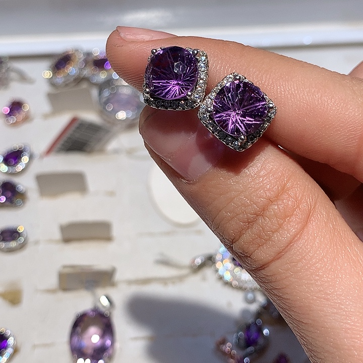 银S925镶嵌紫晶耳饰