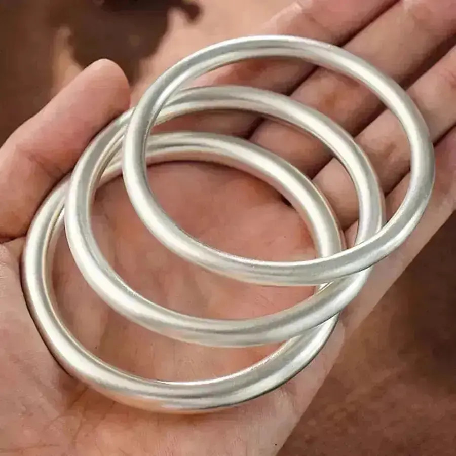 古法磨砂素圈闭口镯999百搭实心手镯情人节礼物