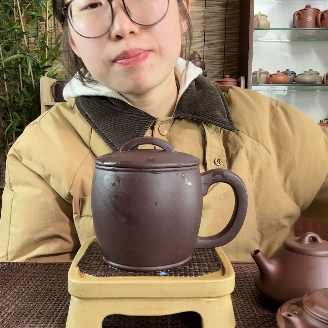 紫砂茶杯原矿老紫泥汉瓦办公杯没礼盒微瑕450CC