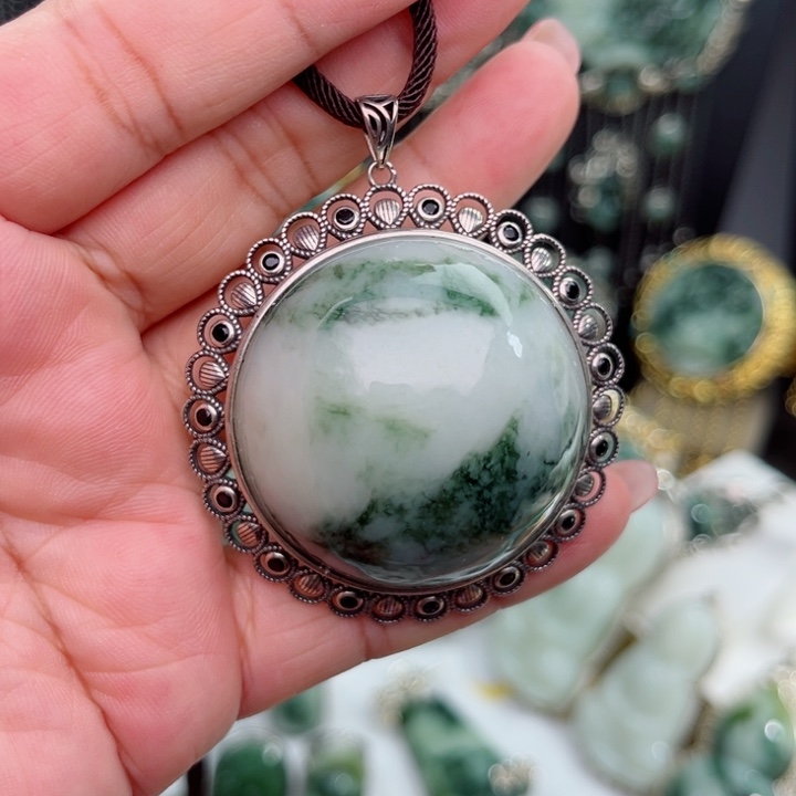 透闪石-蛇纹石玉银S925镶嵌颈饰
