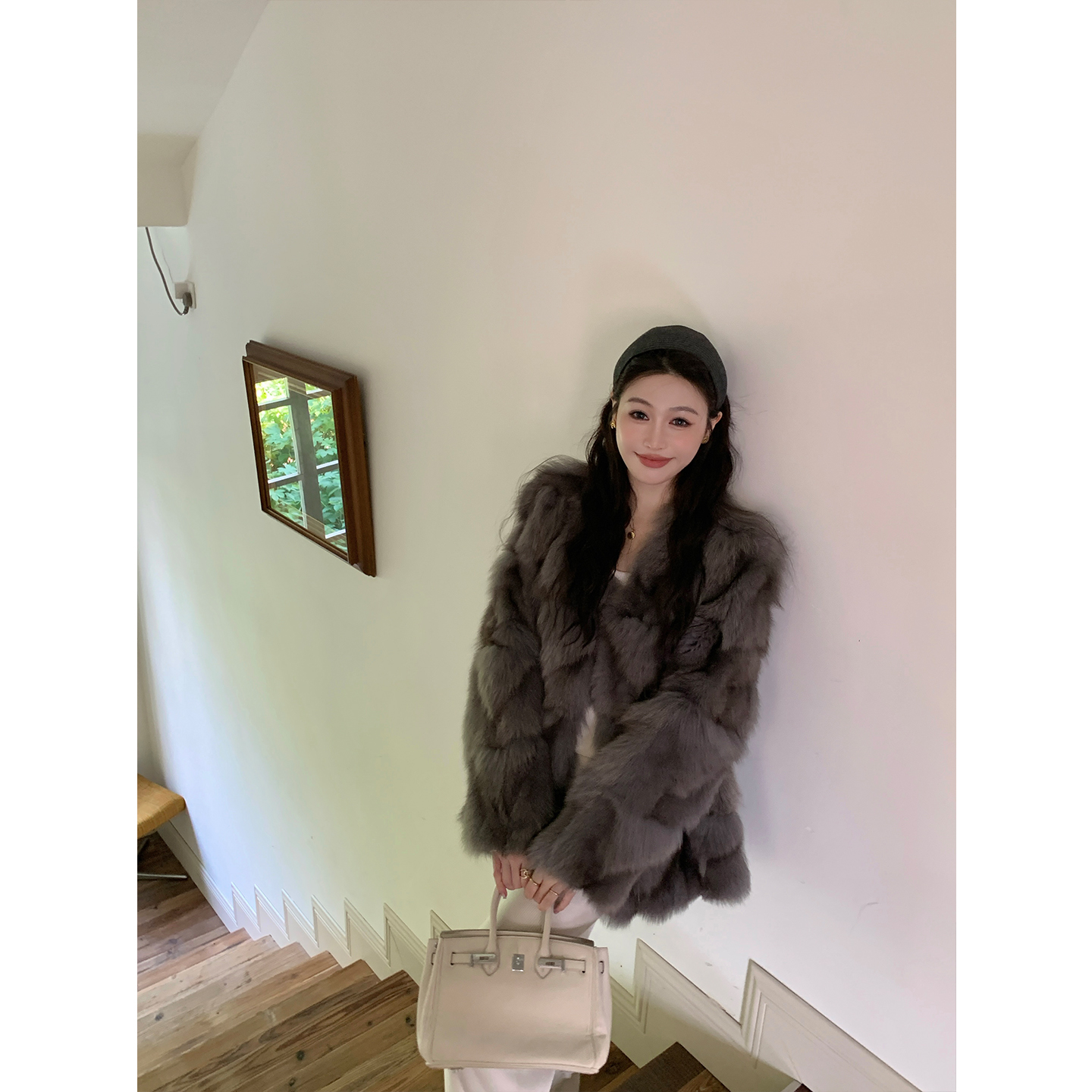 韩版整皮狐狸毛皮草外套女中长款显瘦年轻款毛大衣冬季新款303