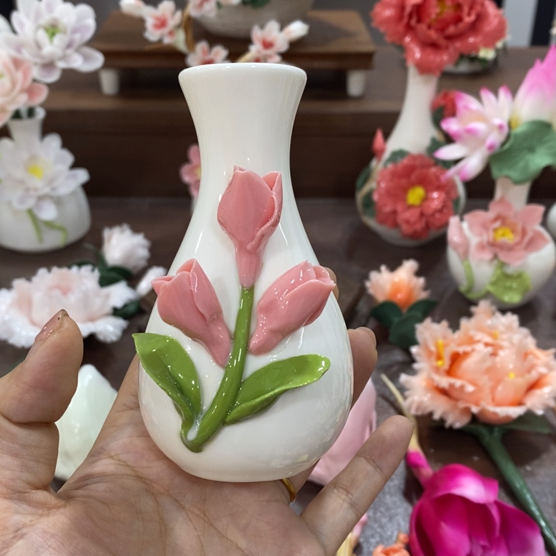 摆件陶瓷手工花摆件