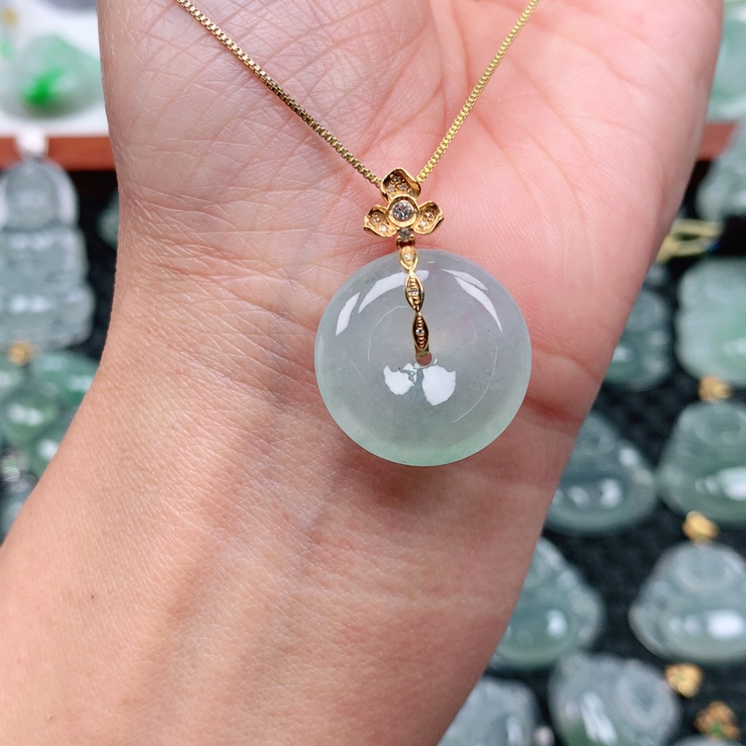 翡翠吊坠(不含链)18K金镶嵌