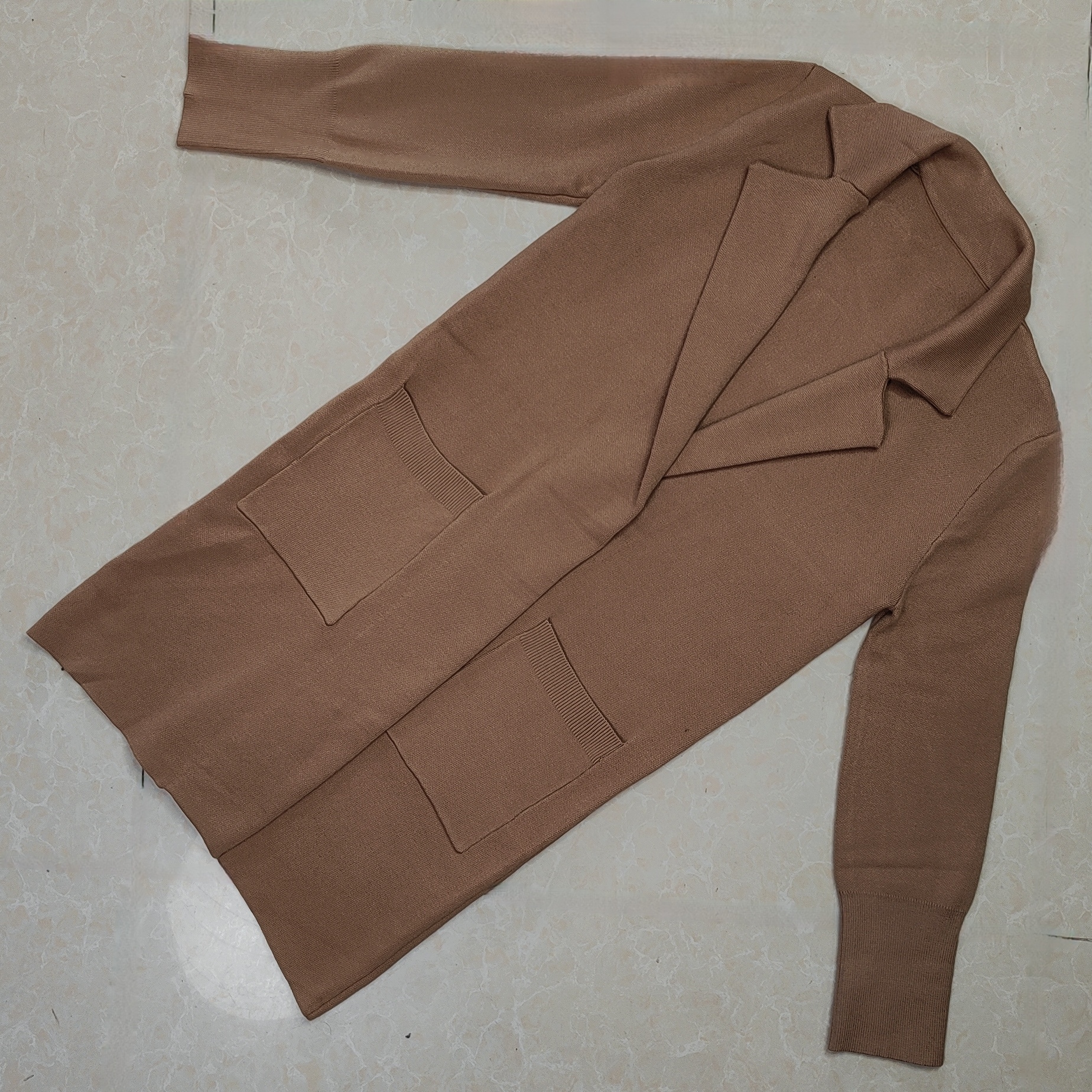 高级感针织开衫女中长款宽松慵懒风西装领毛衣外套-木每257