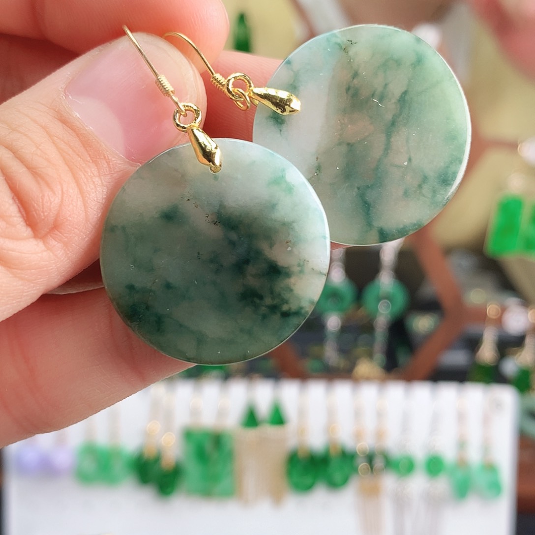 翡翠耳饰银S925镶嵌耳饰